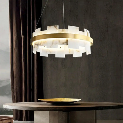 Modern gold led marble chandelier for living room