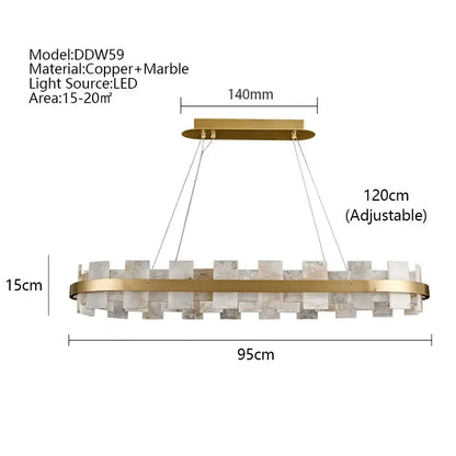 Modern gold led marble chandelier for living room