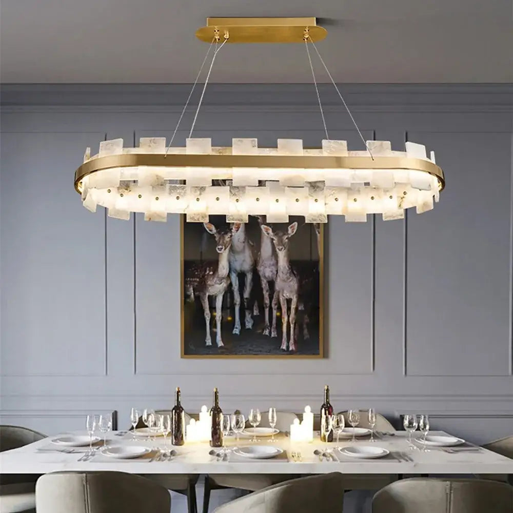 Modern gold led marble chandelier for living room