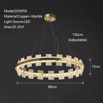 Modern gold led marble chandelier for living room