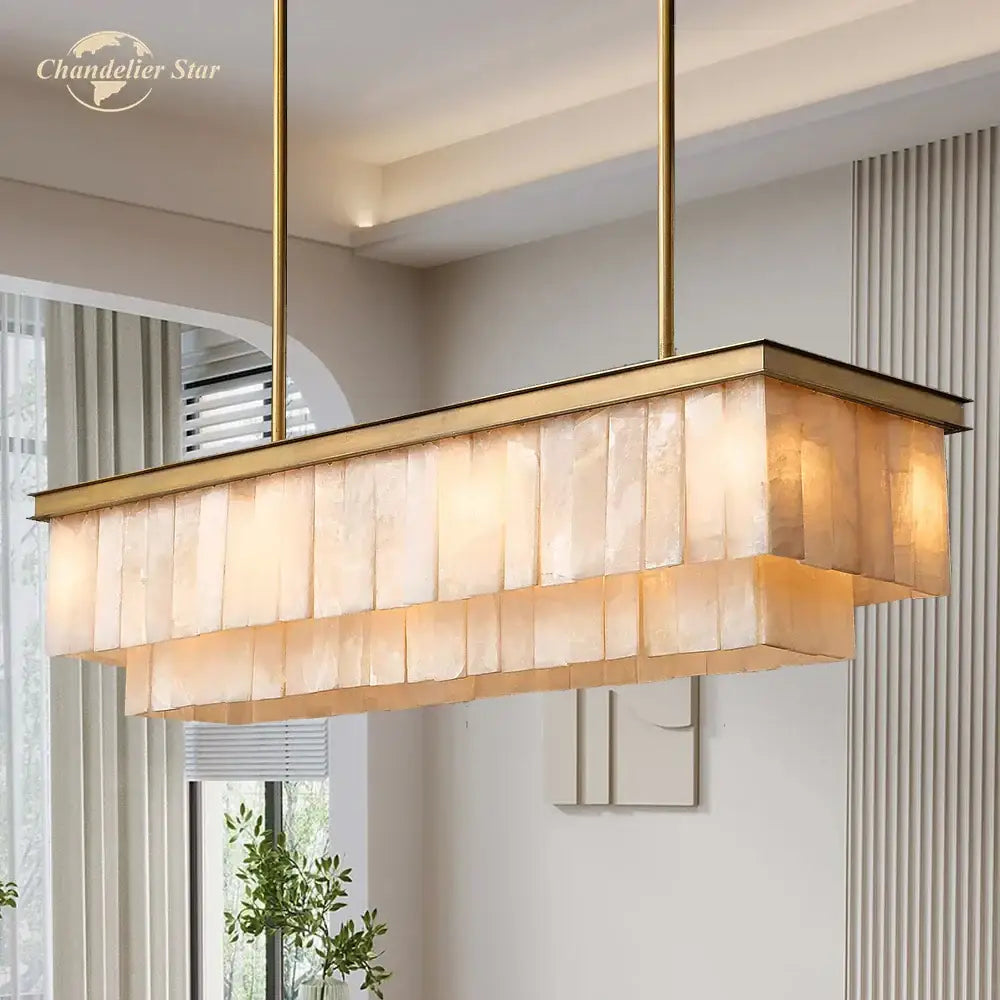 Amber glace calcite chandelier brass led marble glace dining room