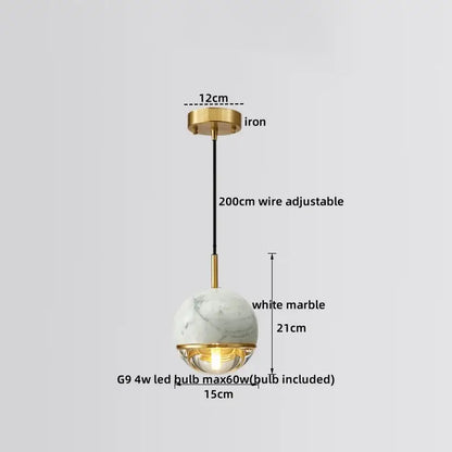 Modern black & white marble led pendant lamp for dining room