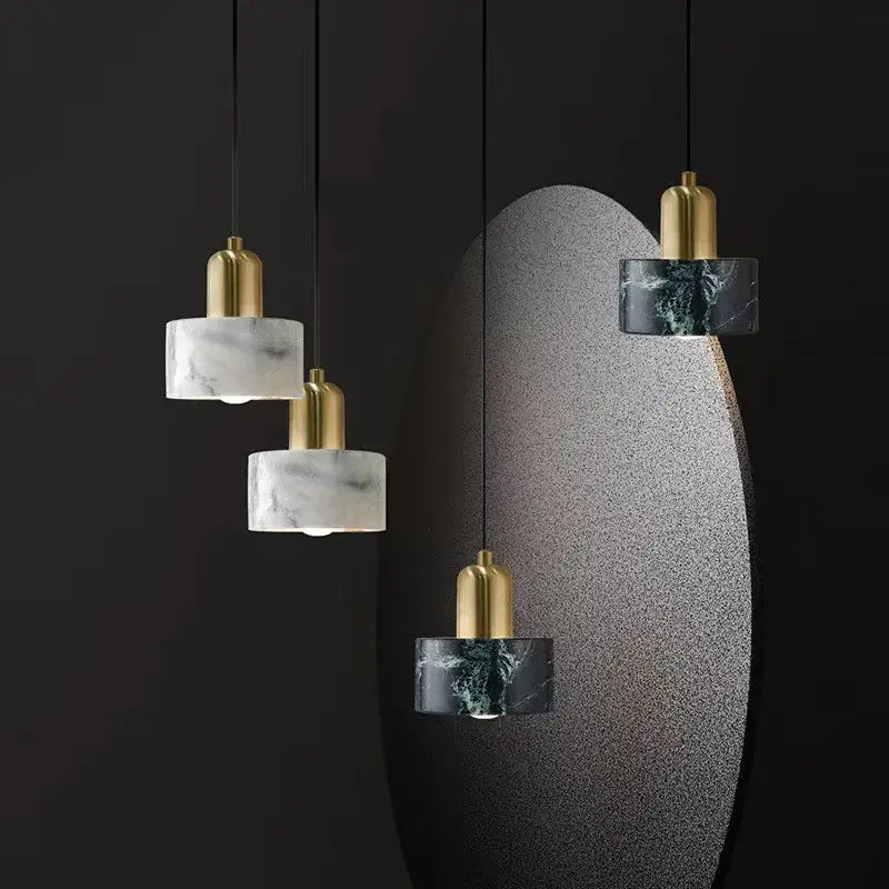 Modern led marble stone pendant light black white & pink dining room