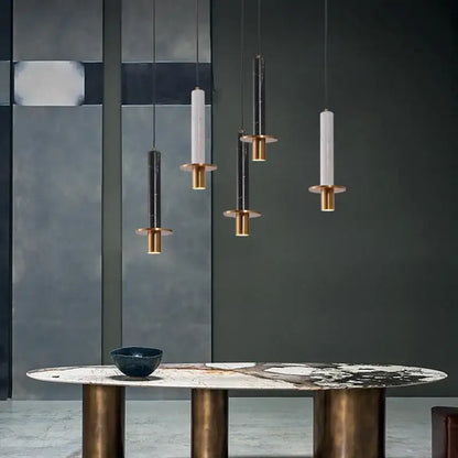 Modern led marble stone pendant light black white & pink dining room