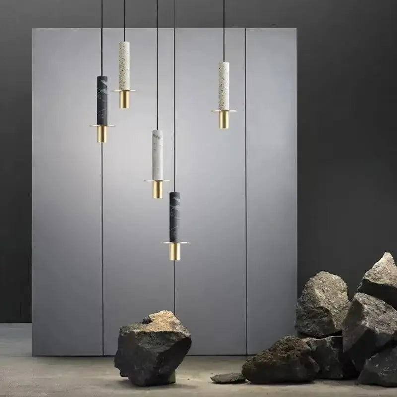 Modern led marble stone pendant light black white & pink dining room
