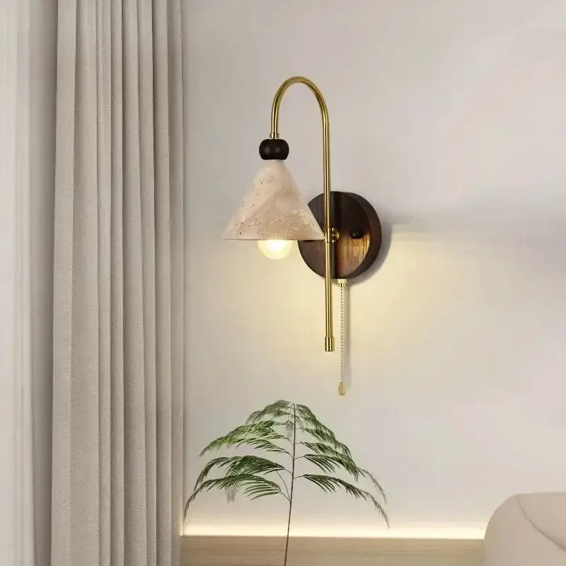 Modern brass and wood marble wall light bedroom sconcex