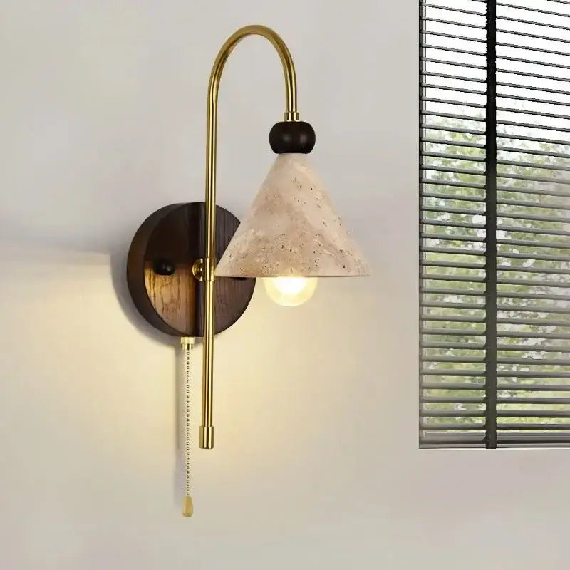 Modern brass and wood marble wall light bedroom sconcex