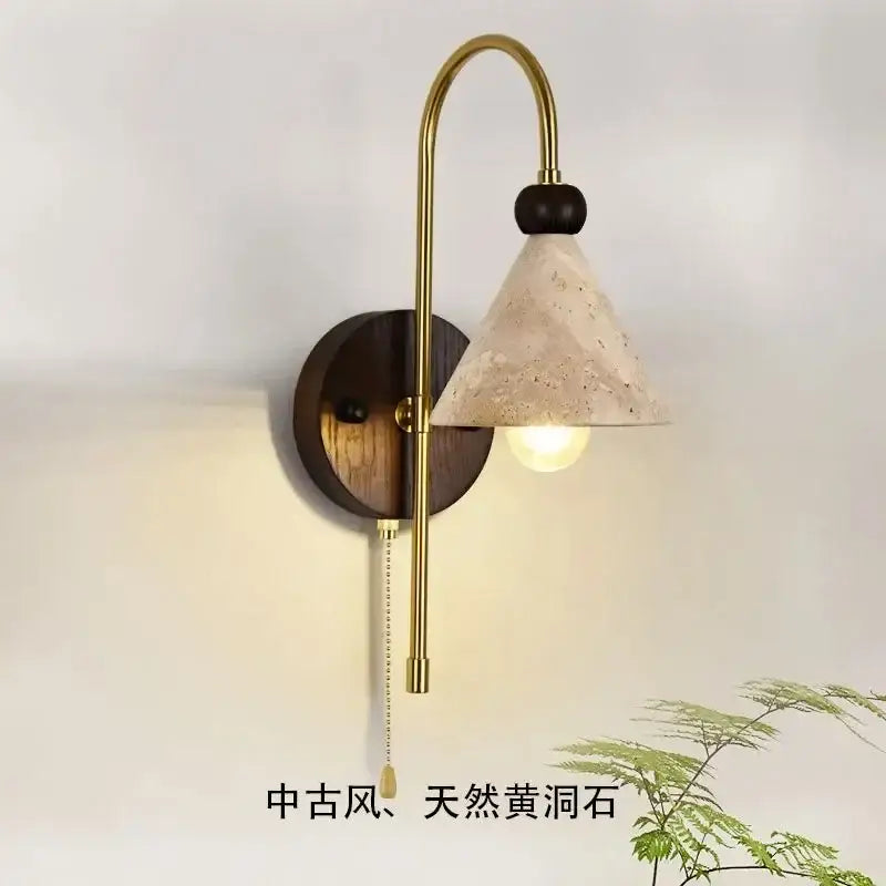 Modern brass and wood marble wall light bedroom sconcex