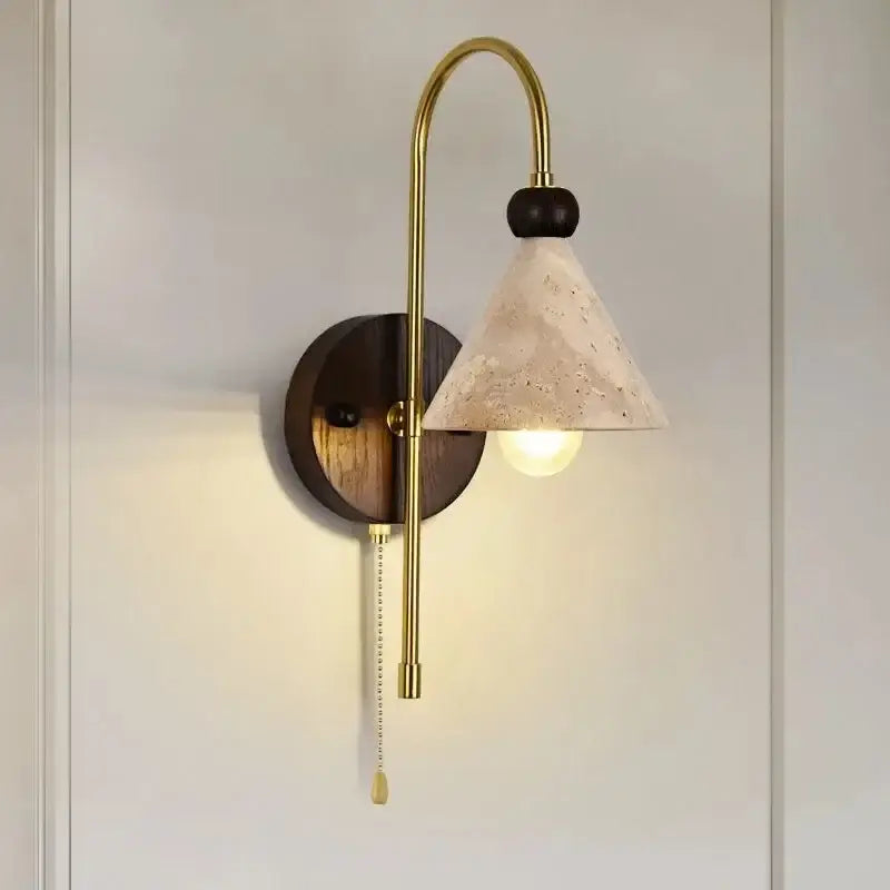 Modern brass and wood marble wall light bedroom sconcex