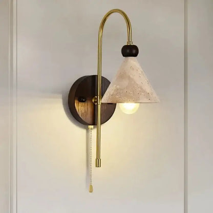 Modern brass and wood marble wall light bedroom sconcex