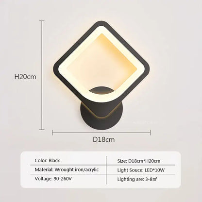 Modern black & white led metal acrylic wall light bedroom sconce