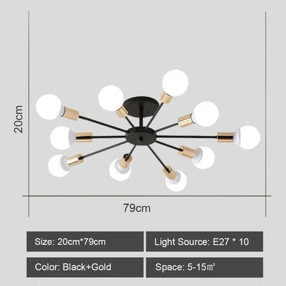 Modern starburst led metal chandeliers living room ceiling light