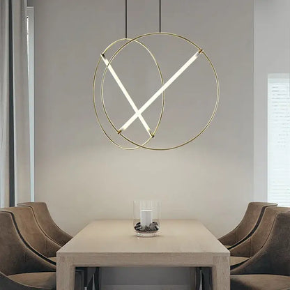 Minimalist gold circular metal pendant light for dining room