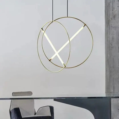 Minimalist gold circular metal pendant light for dining room