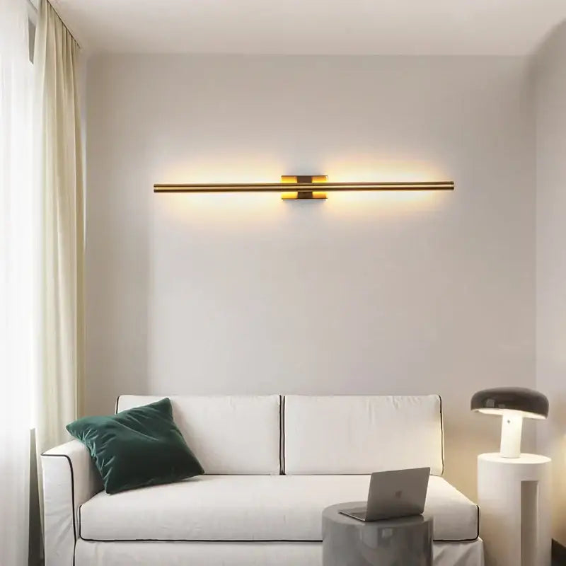 Minimalist black & gold metal tube wall lamp bedroom sconce