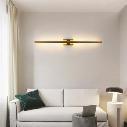 Minimalist black & gold metal tube wall lamp bedroom sconce