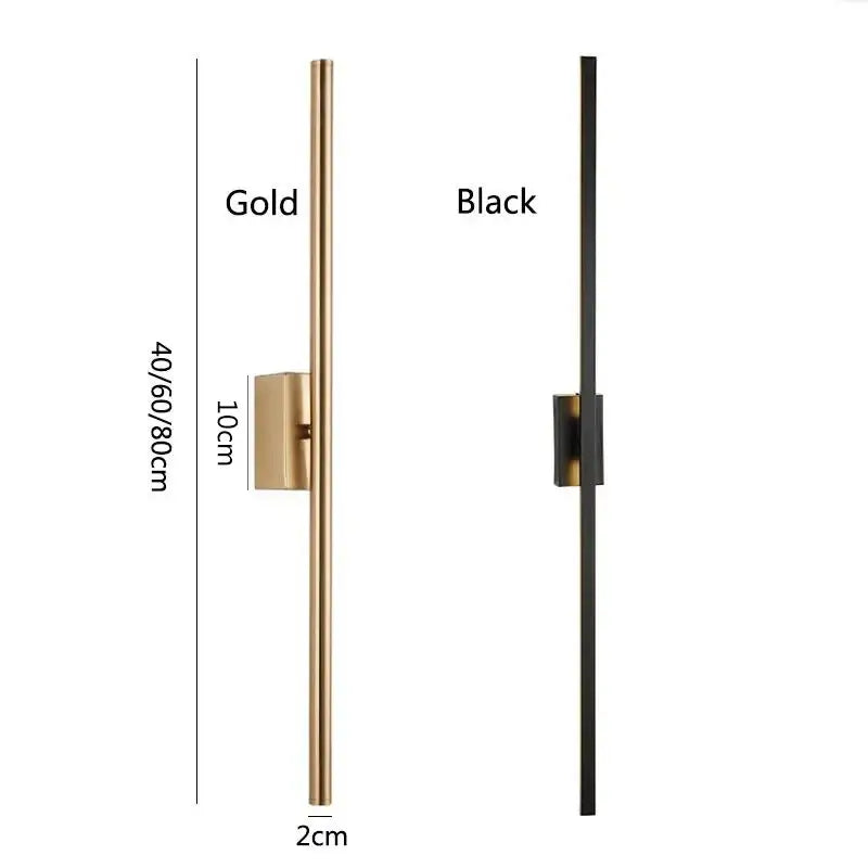 Minimalist black & gold metal tube wall lamp bedroom sconce