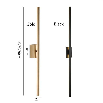 Minimalist black & gold metal tube wall lamp bedroom sconce