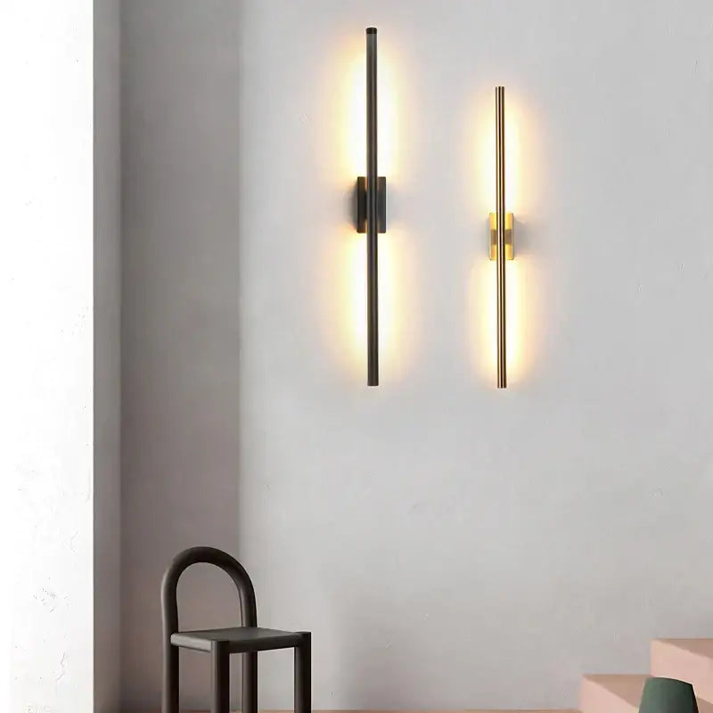Minimalist black & gold metal tube wall lamp bedroom sconce