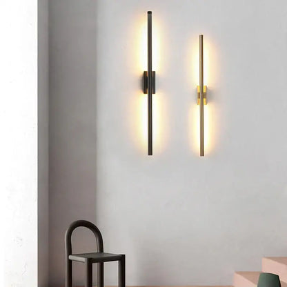 Minimalist black & gold metal tube wall lamp bedroom sconce