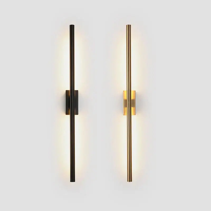 Minimalist black & gold metal tube wall lamp bedroom sconce