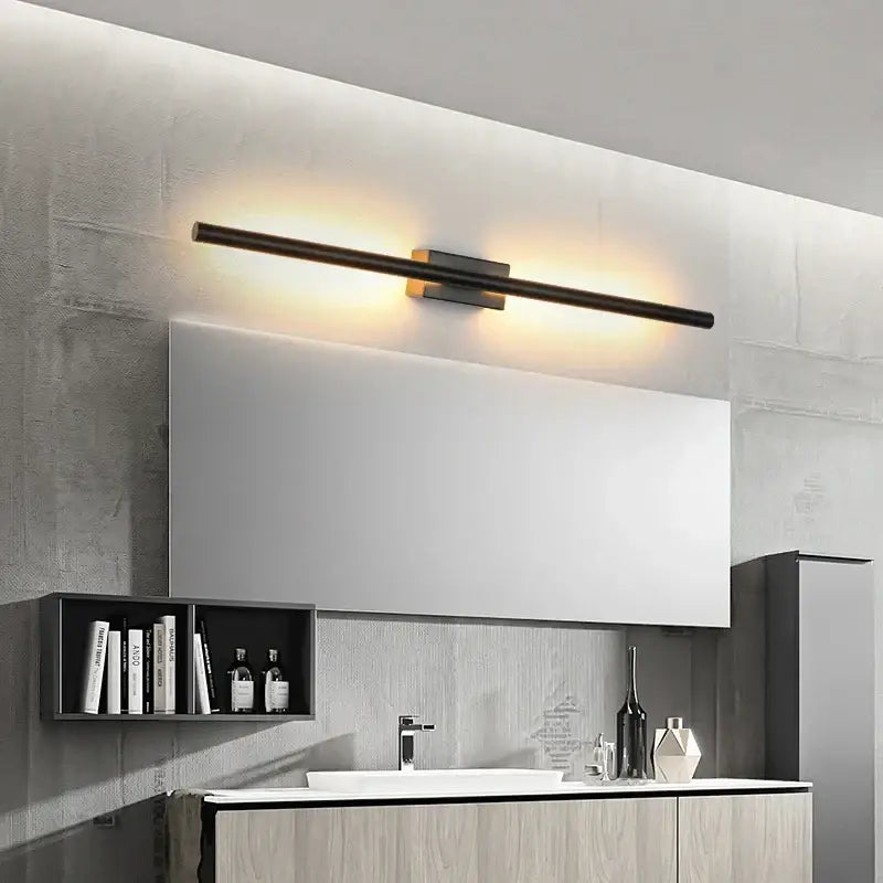 Minimalist black & gold metal tube wall lamp bedroom sconce