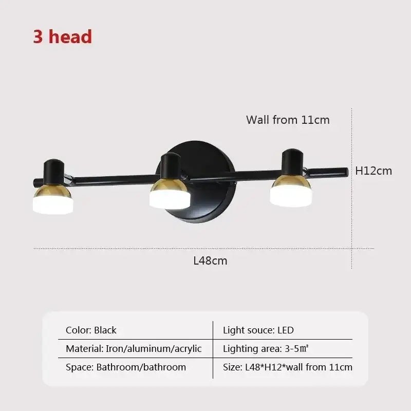 Brass led mirror headlight wall lamp for bathroom adjustable spotlights