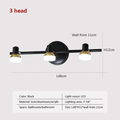 Brass led mirror headlight wall lamp for bathroom adjustable spotlights