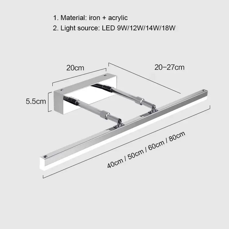 Modern black & chrome led mirror light bathroom wall lamp
