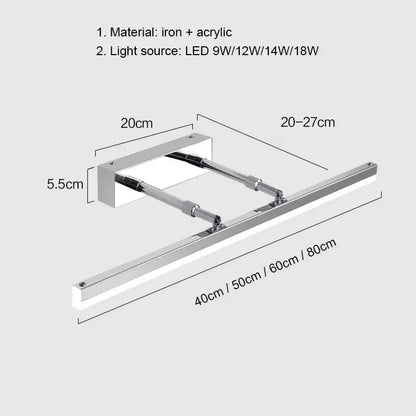 Modern black & chrome led mirror light bathroom wall lamp