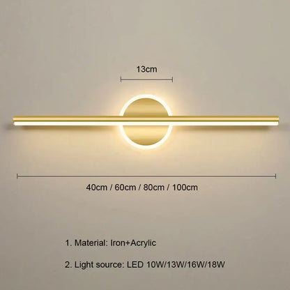 Modern gold & black led mirror light wall lamp bathroom sconce