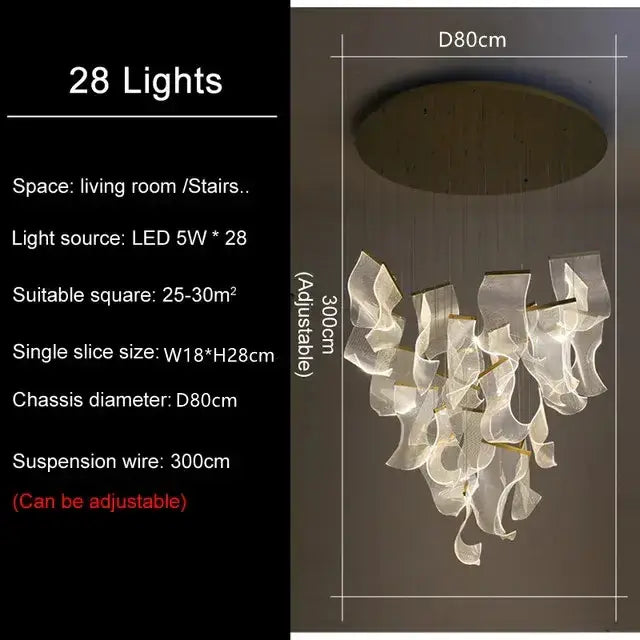 Modern sculptural gold led modern ceiling chandelier living room
