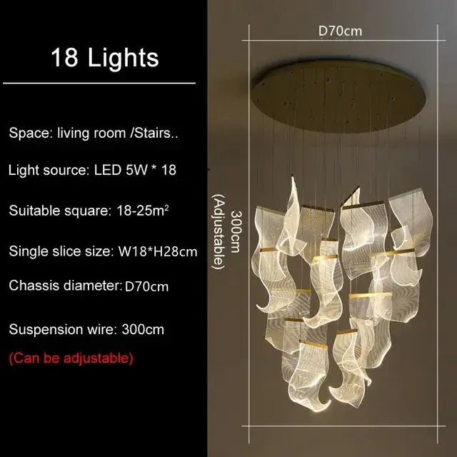 Modern sculptural gold led modern ceiling chandelier living room
