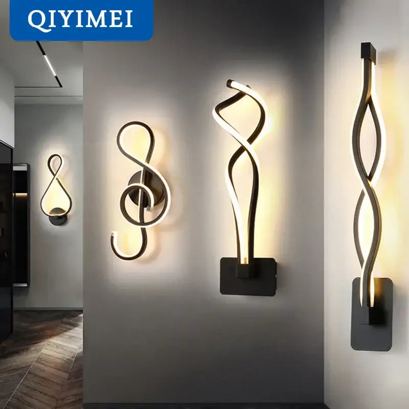 Modern black & gold twisted led modern wall lamp for bedroom