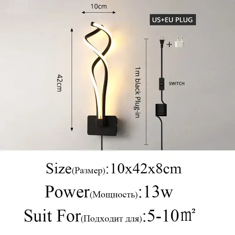 Modern black & gold twisted led modern wall lamp for bedroom