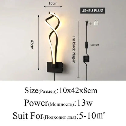 Modern black & gold twisted led modern wall lamp for bedroom