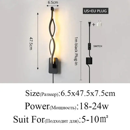 Modern black & gold twisted led modern wall lamp for bedroom