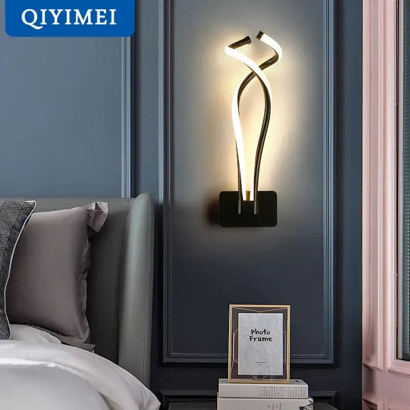 Modern black & gold twisted led modern wall lamp for bedroom