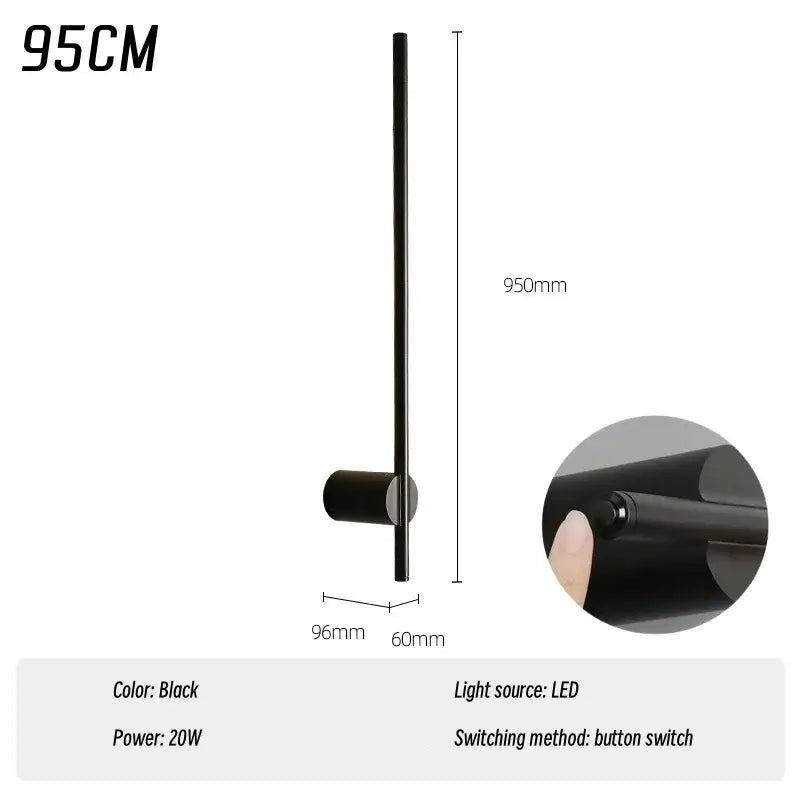 Modern matte black wall lamp – bedroom cylindrical sconce with switch