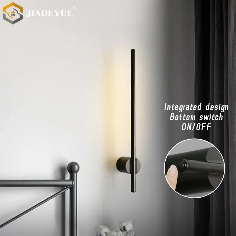 Modern matte black wall lamp – bedroom cylindrical sconce with switch