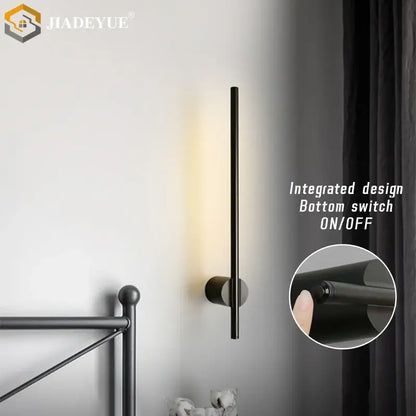 Modern matte black wall lamp – bedroom cylindrical sconce with switch