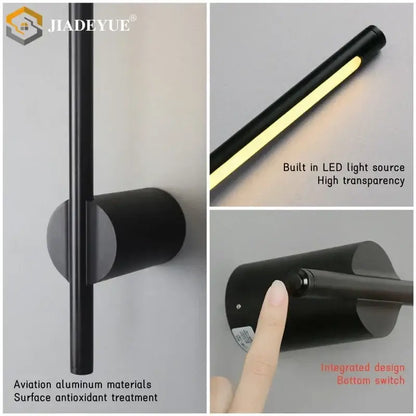 Modern matte black wall lamp – bedroom cylindrical sconce with switch