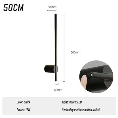 Modern matte black wall lamp – bedroom cylindrical sconce with switch
