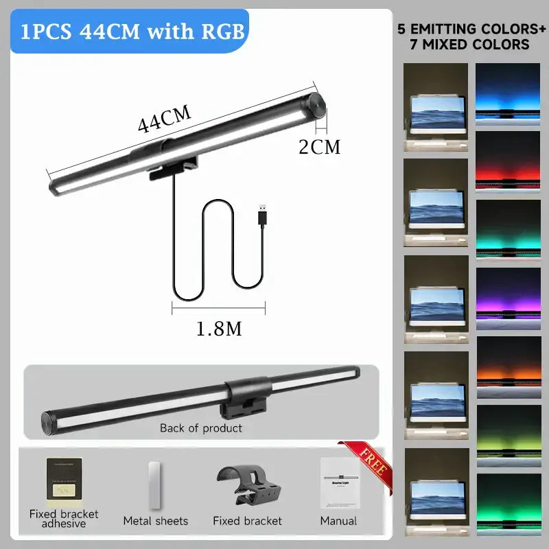 Sleek black rgb led monitor bar desk lamp for office gaming setup