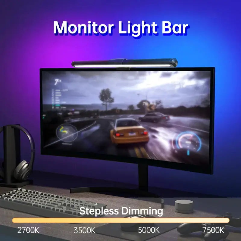 Sleek black rgb led monitor bar desk lamp for office gaming setup