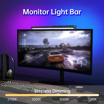 Sleek black rgb led monitor bar desk lamp for office gaming setup