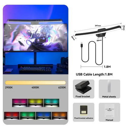 Sleek black rgb led monitor bar desk lamp for office gaming setup