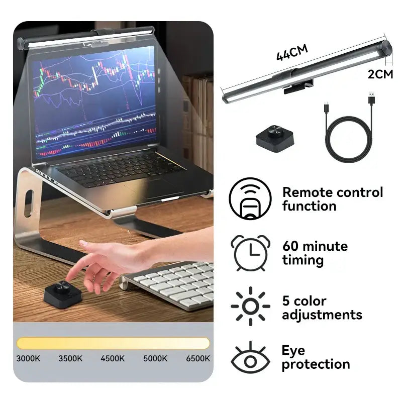 Sleek black rgb led monitor bar desk lamp for office gaming setup