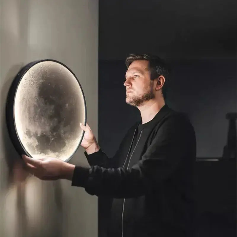 Modern black led moon wall lamp bedroom decor