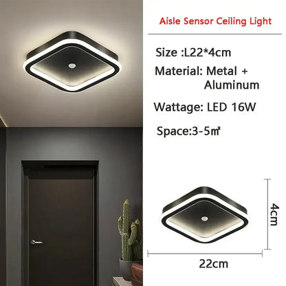 Modern black circular led motion sensor ceiling light for bedroom